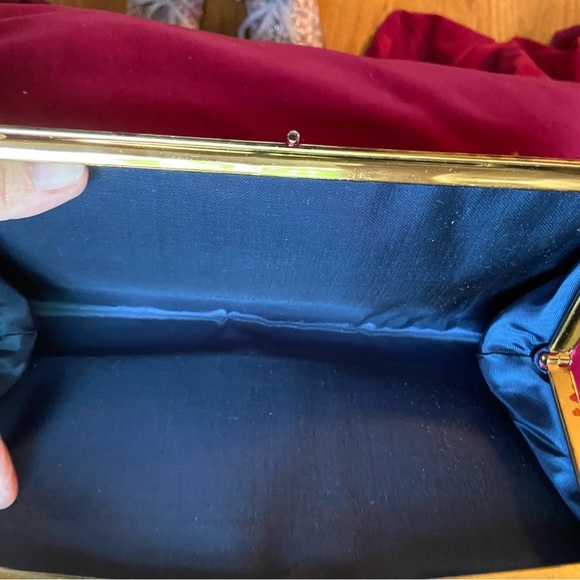 Hand dyed pink moire clutch with brass clasp and matte black interior. Cool! - Picture 2 of 5